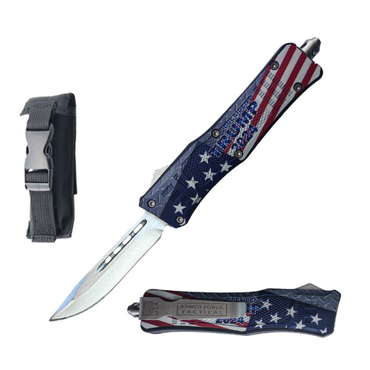 7" Trump 2024 US Flag Drop Point Blade OTF Knife