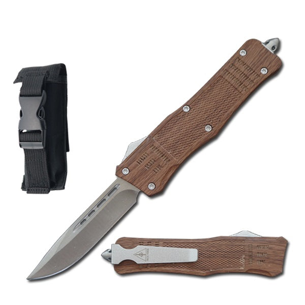 7" Wood Handle Drop Point Blade Street Walker OTF Knife - TOPHATTER'S ARMORY DEALS