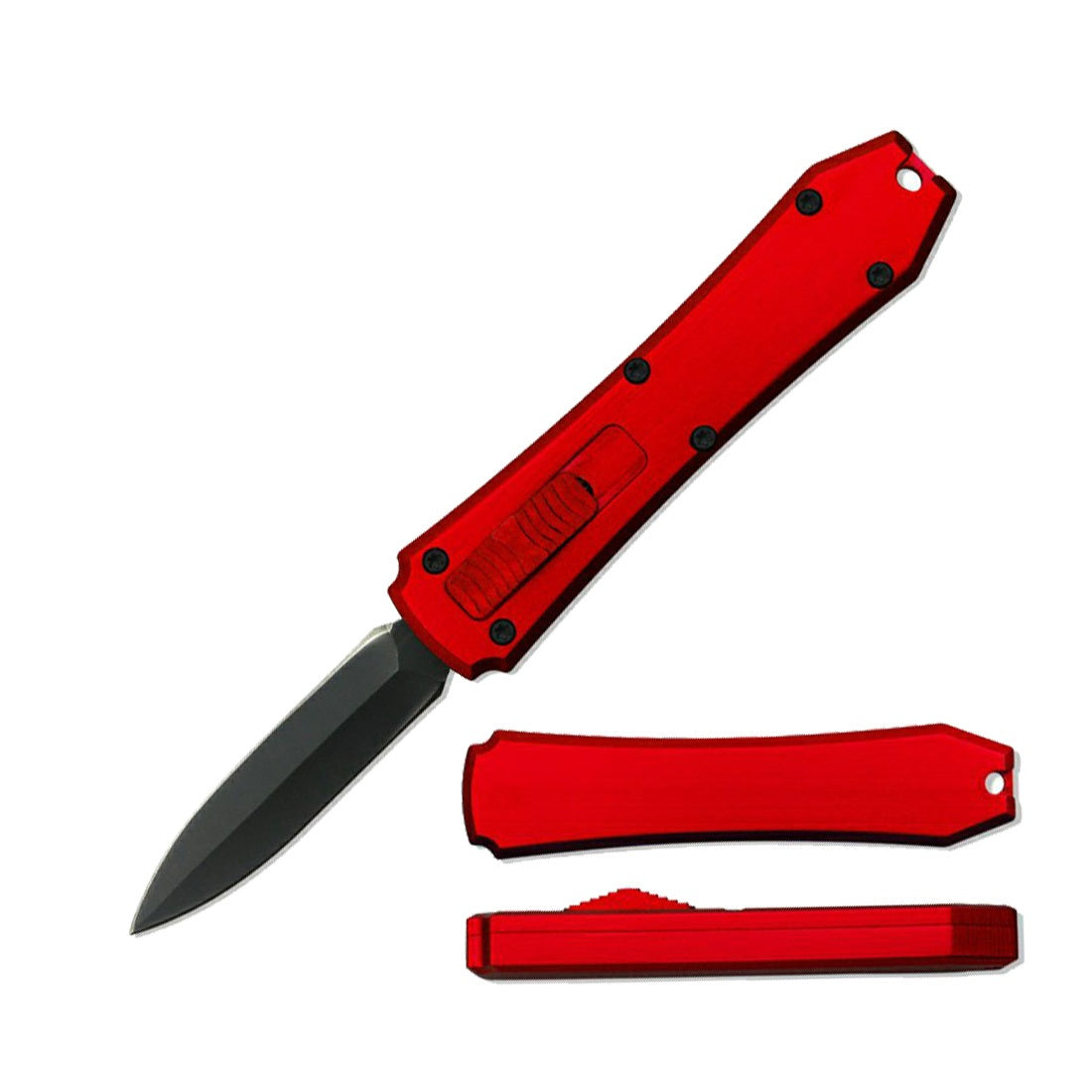 5.25" Red Sniper Micro OTF Out The Front Automatic Knife - TOPHATTER'S ARMORY DEALS