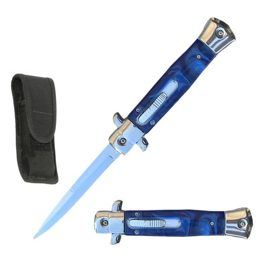 9" Classic Gentleman Italian Stiletto OTF Blue Pearl Handle Knife