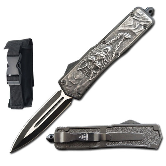 8.75" Stonewash Wolf Handle Automatic OTF Knife