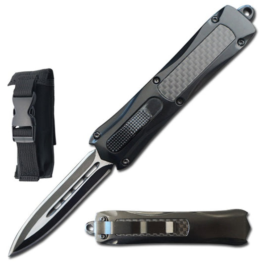 9" Carbon Fiber Handle Dagger Point Blade Automatic OTF Knife