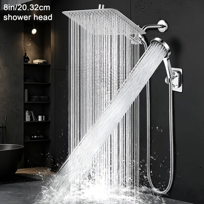 8 Inch Rain Shower Head Combo with Handheld Sprayer, 11 Inch Extension Arm and 3-Way Diverter, Chrome