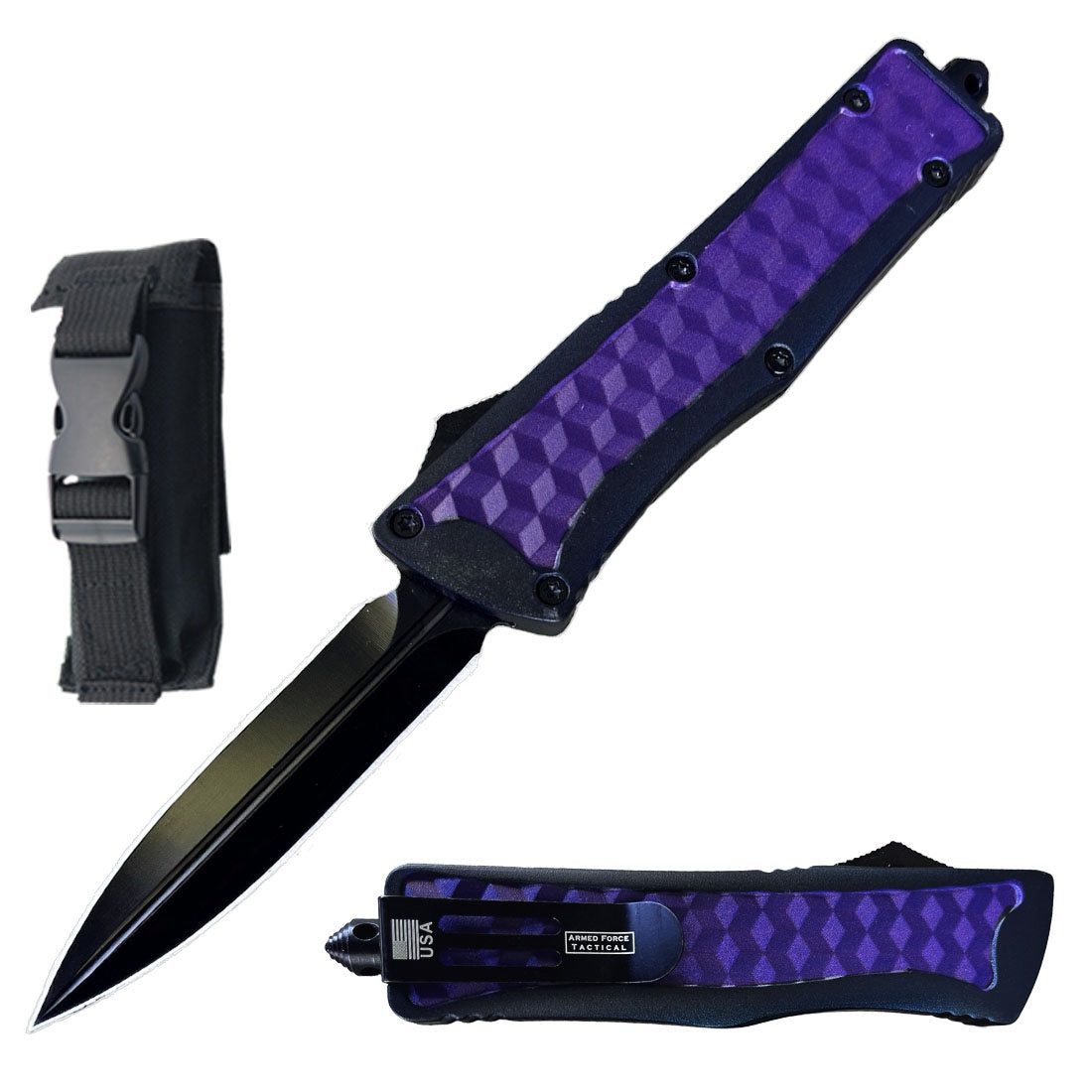 9" American Mercenary Purple Tactical OTF Automatic Knife - TOPHATTER'S ARMORY DEALS