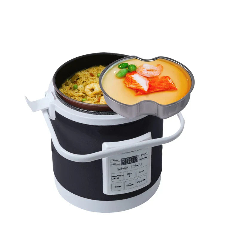 12V/24V Mini Car Rice Cooker 1.6L Portable Grey