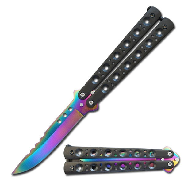 5.25" Closed Length Rainbow Renegade Balisong Butterfly Flipper Knife  - TOPHATTER'S ARMORY DEALS