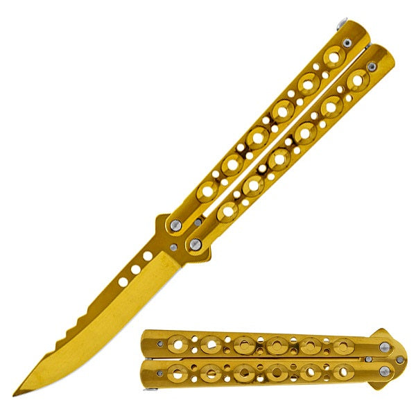 5.25" Closed Length Gold Renegade Balisong Butterfly Flipper Knife  - TOPHATTER'S ARMORY DEALS