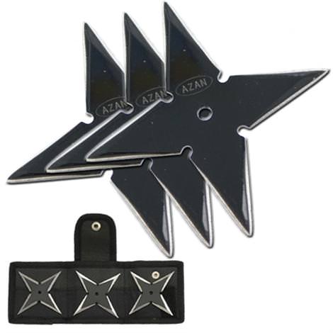 3 Pcs Black Stainless Steel Throwing Star - Pouch