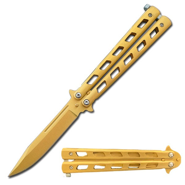 5" Closed Length Unchained Balisong Butterfly Knife - Gold