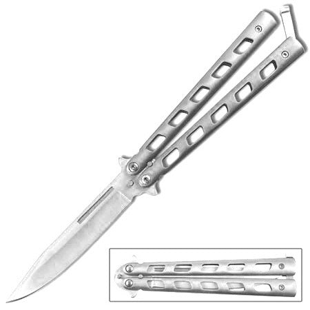 5" Closed Length Unchained Balisong Butterfly Knife - Silver - TOPHATTER'S ARMORY DEALS