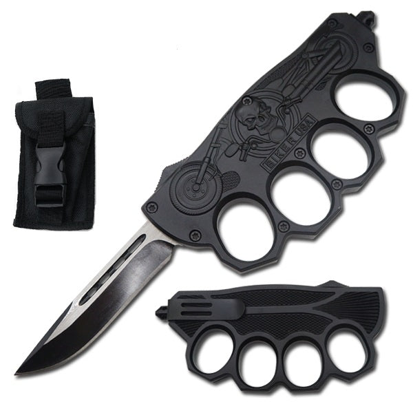 Biker USA Knuckle OTF Knife - Black Handle - TOPHATTER'S ARMORY DEALS