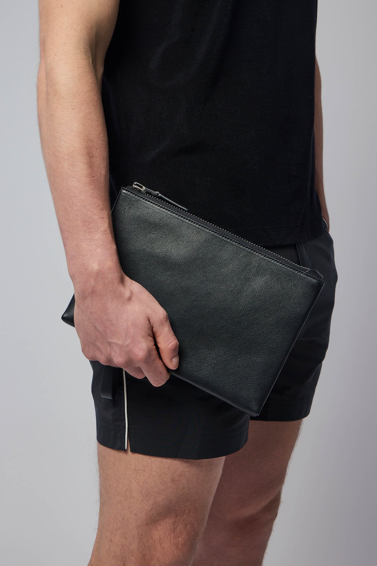 Grain Leather Minimal Slim Pouch with Wristlet