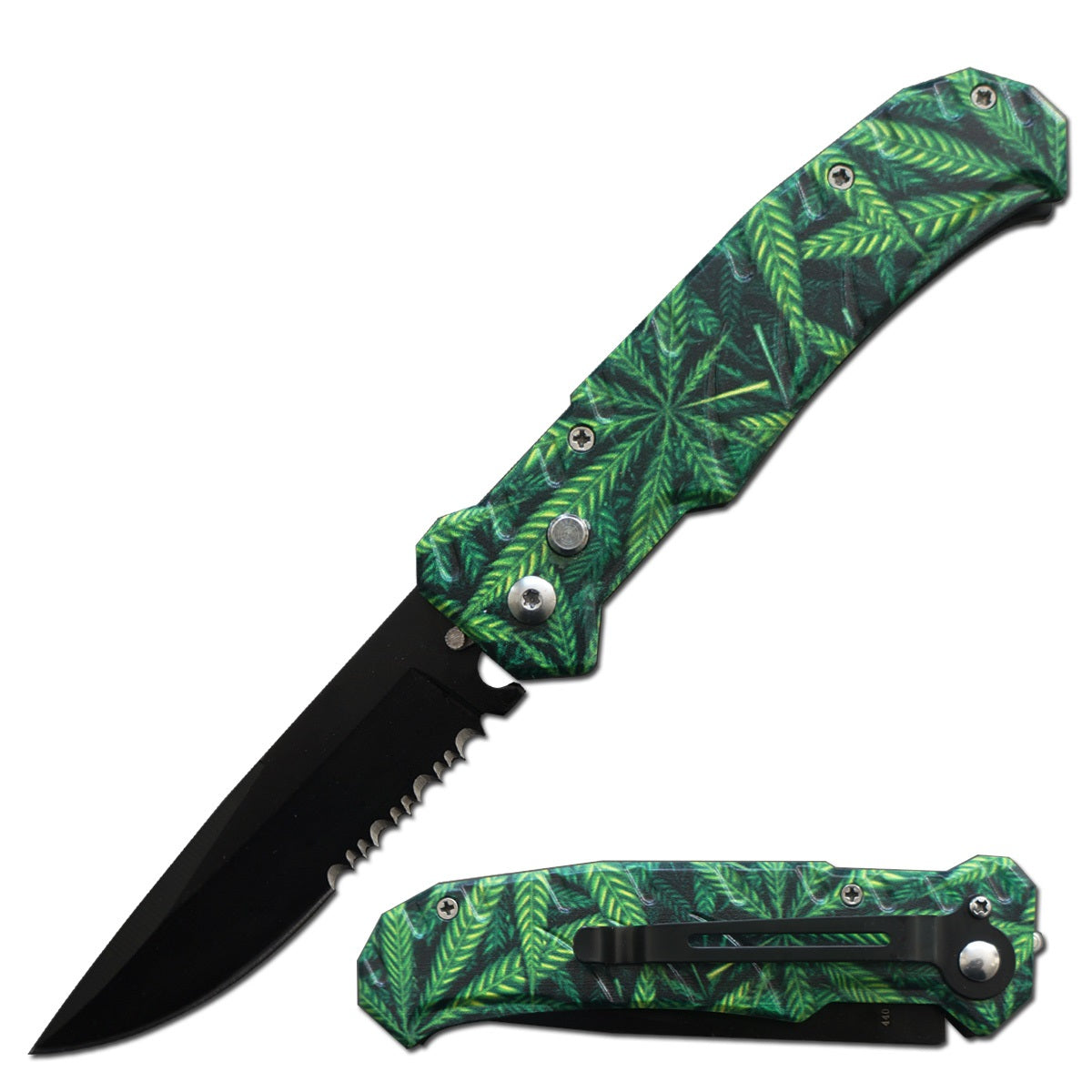 4.5" Closed Ballistic Switch Blade Automatic Knife - Marijuana - TOPHATTER'S ARMORY DEALS