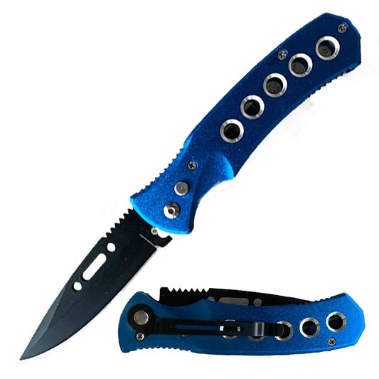 Blue Ballistic Auto Push Button Switch Blade Pocket Knife