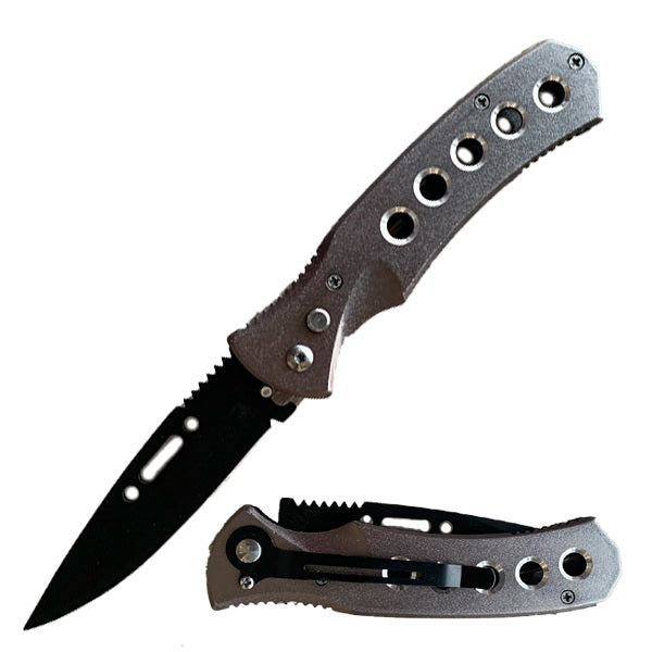 Grey Ballistic Auto Push Button Switch Blade Pocket Knife