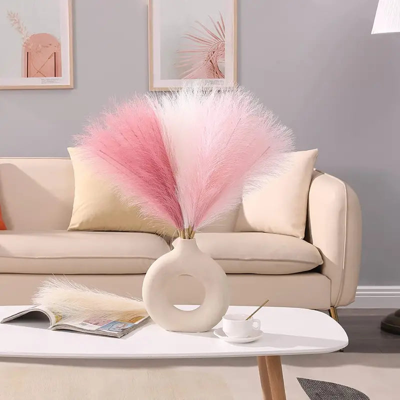 Set of 3 Artificial Pampas Grass Stems (43.18cm) - Blush, Cream & Pink Gradient