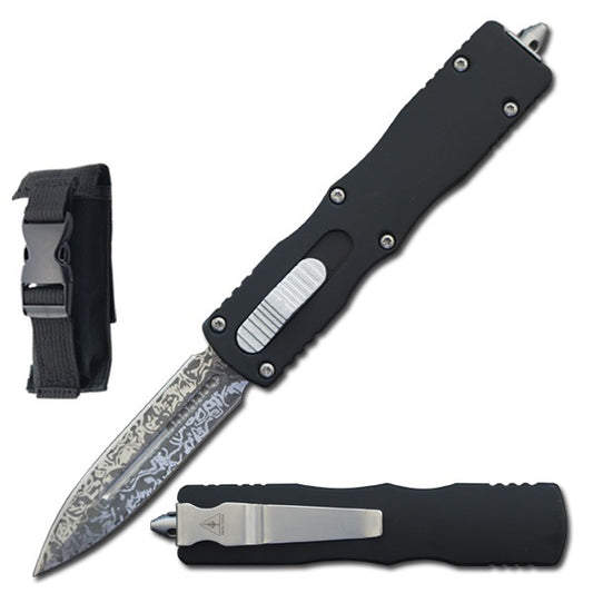 7.5" Damascus Etched Death Stalker OTF Knife