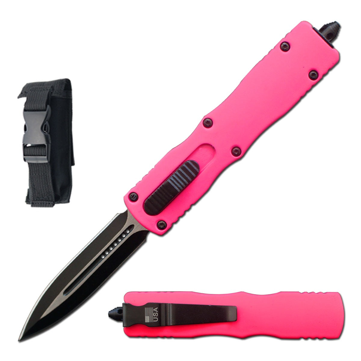 7.5" Pink Death Stalker Automatic Dual Action Out The Front Knife - TOPHATTER'S ARMORY DEALS