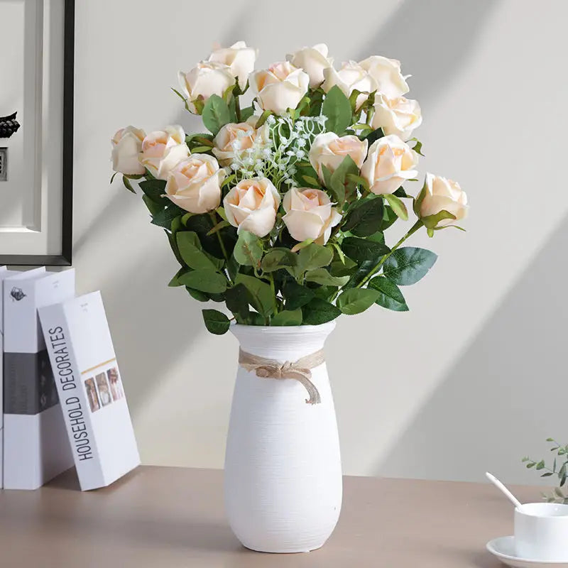 10pcs Champagne Snow Mountain Artificial Roses - Perfect for DIY Decor