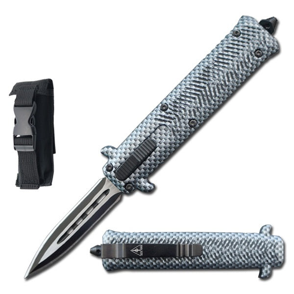 7" Carbon Fiber Handle Stiletto Style OTF Knife - TOPHATTER'S ARMORY DEALS