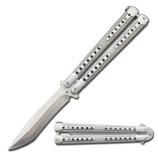 Tactical Silver Balisong Two-Tone Titanium Coated Butterfly Knife - TOPHATTER'S ARMORY DEALS