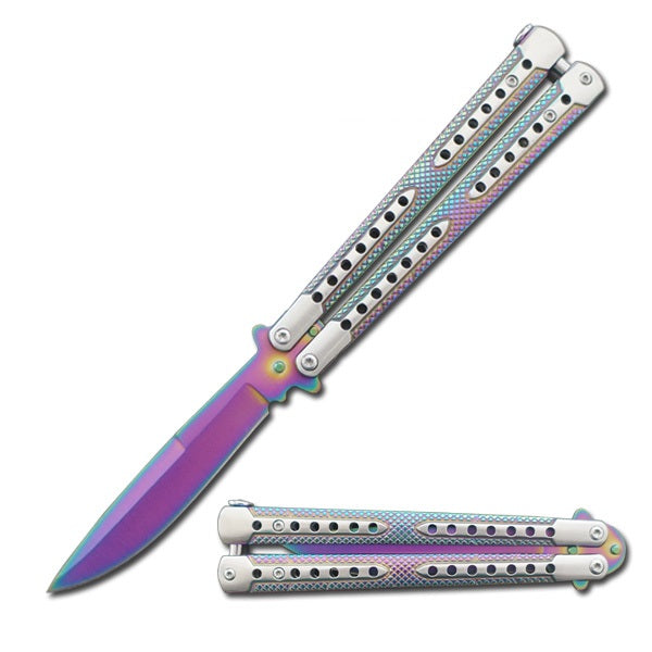 Swift Rainbow Balisong Two-Tone Titanium Coated Butterfly Knife - TOPHATTER'S ARMORY DEALS