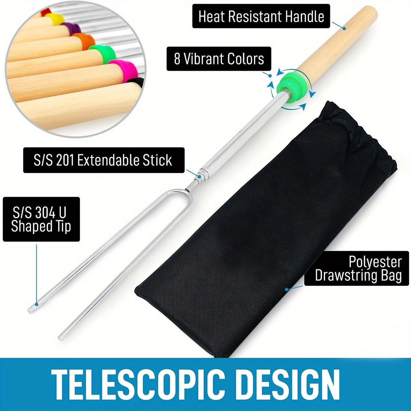 8pcs Extendable Stainless Steel Marshmallow Roasting Sticks