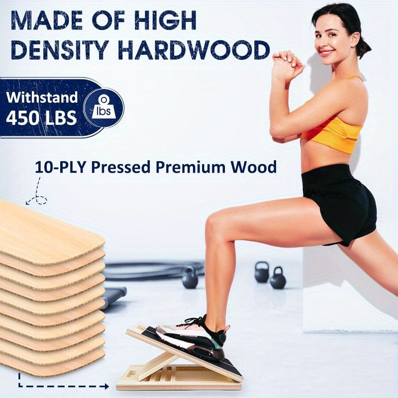 Adjustable Fitness Wooden Slant Board for Calf Stretching & Squats(Brown)