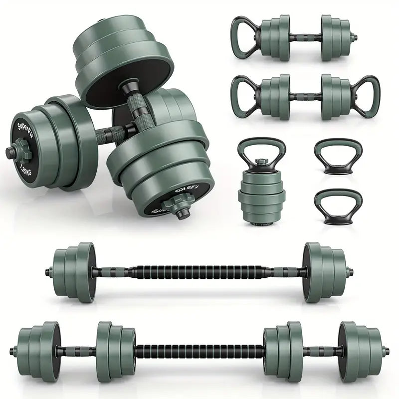 3-in-1 Adjustable Dumbbells, Kettlebell, and Barbell Weight Set – Gray
