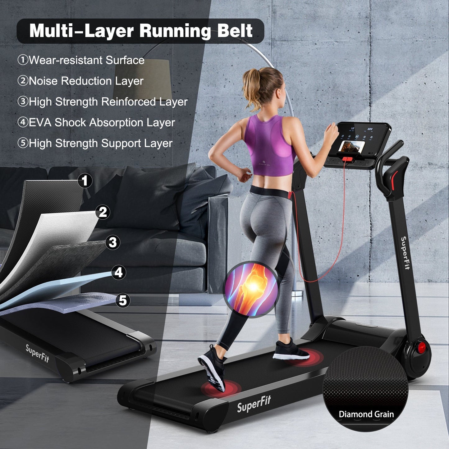 Folding Electric Treadmill 2.25HP - Black