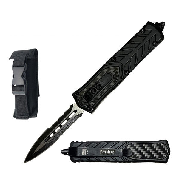 7" Dagger Point Serrated Blade Carbon Fiber OTF Knife - TOPHATTER'S ARMORY DEALS