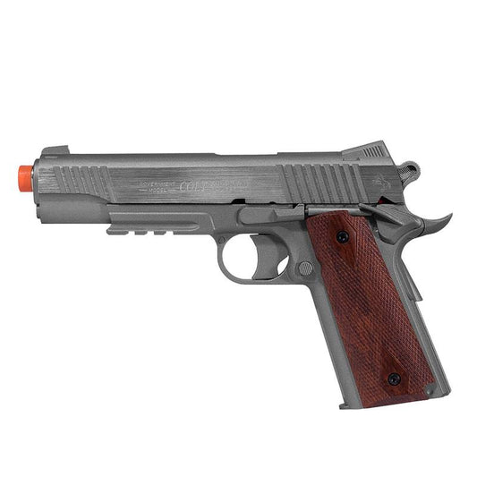 Colt 1911 Rail Gun CO2 Fixed Metal Slide Airsoft Pistol - Stainless Steel