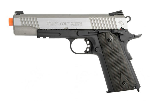 Colt 1911 Full Metal "Rail Gun" CO2 Blowback Airsoft Pistol - Two Tone