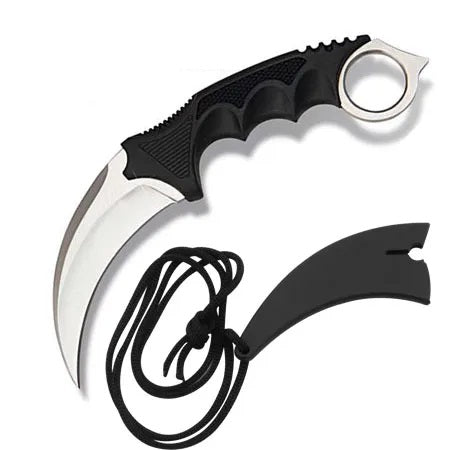 7.6" Silver Military Combat Tactical CSGO Karambit Neck Knife w Sheath
