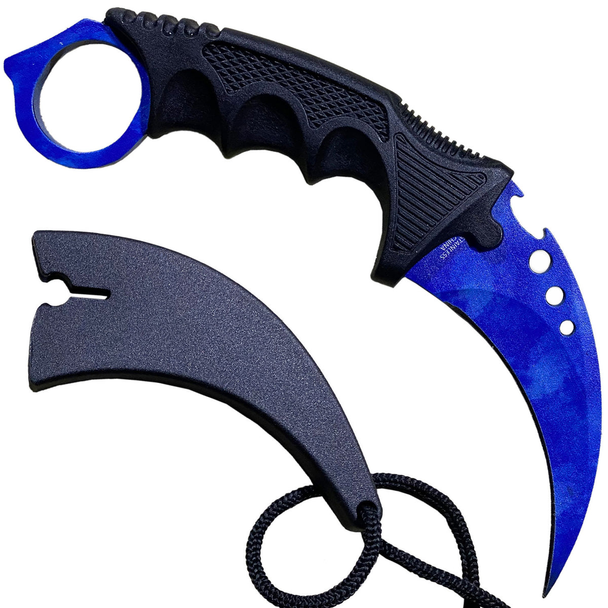 7.6" Blue Sapphire Combat Tactical CSGO Karambit Neck Knife w Sheath - TOPHATTER'S ARMORY DEALS