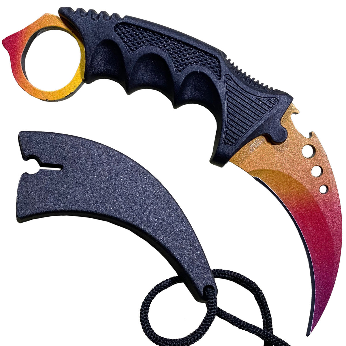 7.6" Yellow Blood Combat Tactical CSGO Karambit Neck Knife w Sheath - TOPHATTER'S ARMORY DEALS