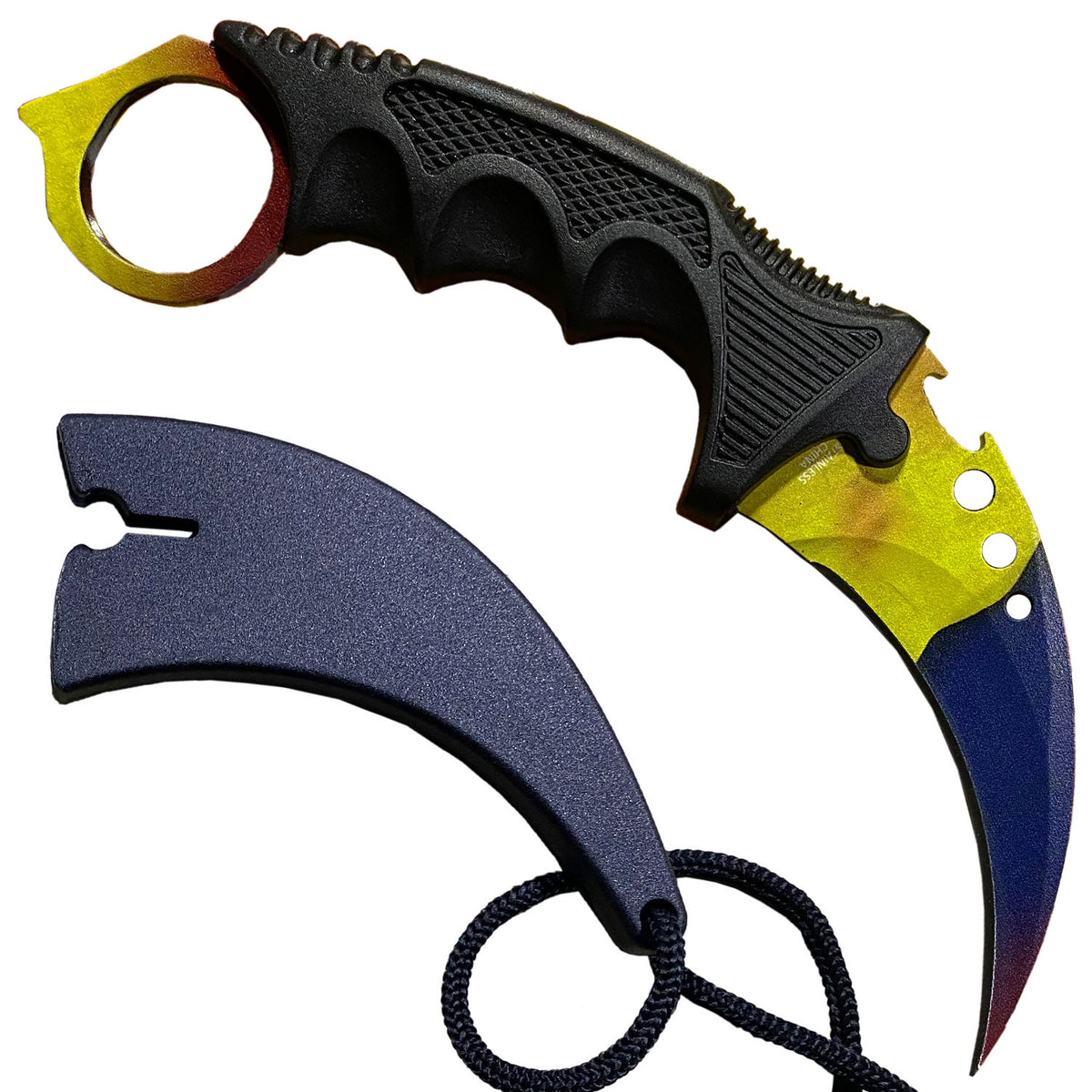 7.6" Marble Fade Combat Tactical CSGO Karambit Neck Knife w Sheath - TOPHATTER'S ARMORY DEALS