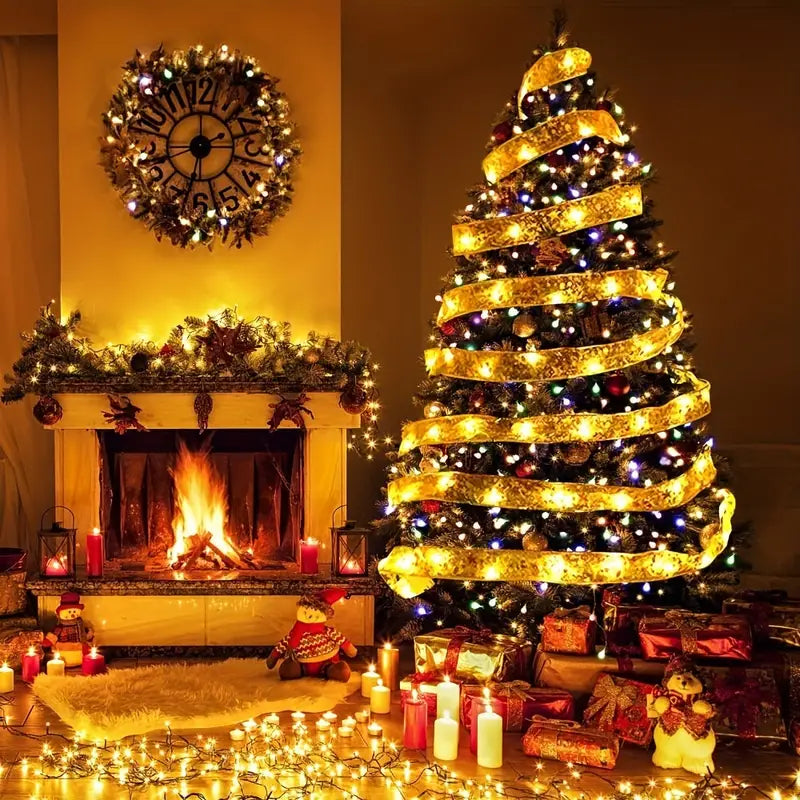 Christmas Ribbon Fairy Lights - Golden Garland
