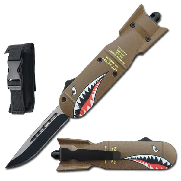 7.25" Shark Bomb Fighter Out The Front OTF Automatic Knife - TOPHATTER'S ARMORY DEALS