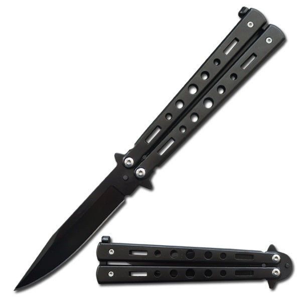 5" Closed Length Heavy Duty Night Echo Butterfly Knife Black - TOPHATTER'S ARMORY DEALS