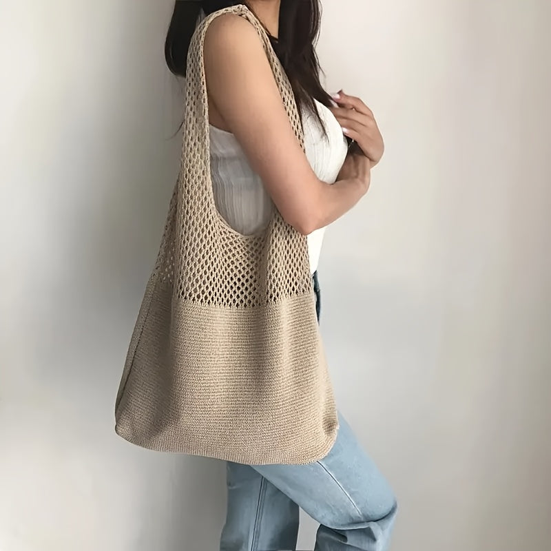 Crochet Knit Mesh Tote Shoulder Bag, 22.8 Inch