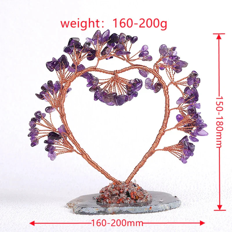 1PC Natural Amethyst Tree of Life Heart-Shaped