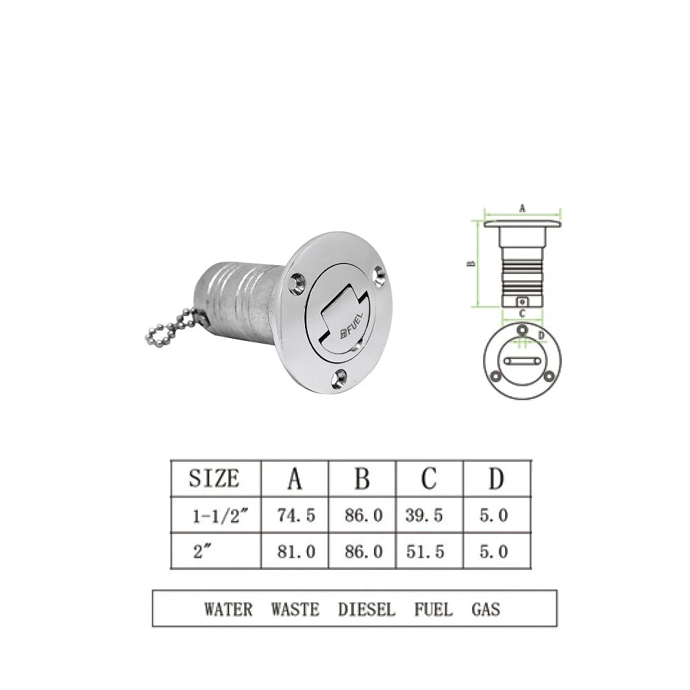 316 Stainless Steel Boat Fuel Filler – 38mm