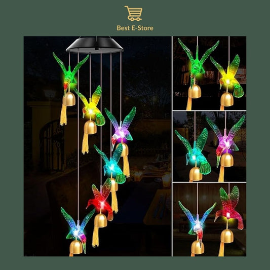 ☀️ Glowing Nights Await: Solar and Color Changing Hummingbird Wind Chime with Bells 🔔