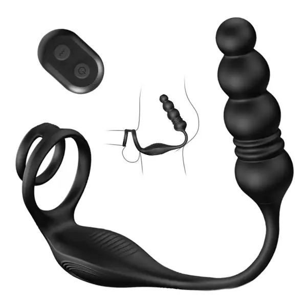 Thrusting & Vibrating Prostate Massager with Cock Ring - Cock Ring product image for intimate wellness and personal care