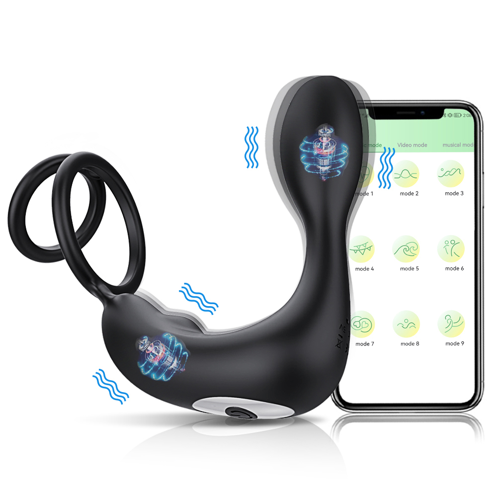 APP Control Thrusting Vibrating Prostate Massager Cock Ring with Rasied Dots - Cock Ring product image for intimate wellness