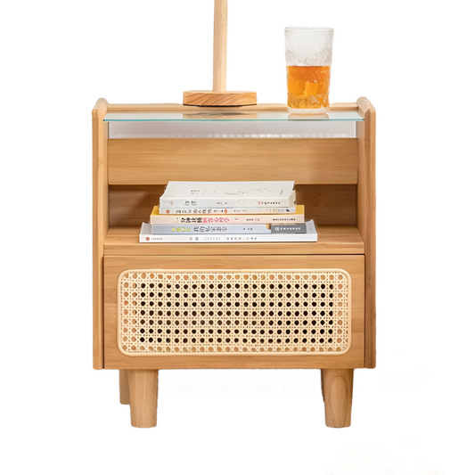 Modern Minimalist Bedside Table w/ Storage - Bamboo
