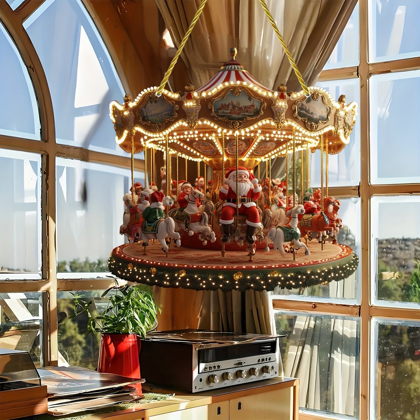 Santa Claus Carousel Acrylic Sun Catcher –  Hanging Decor