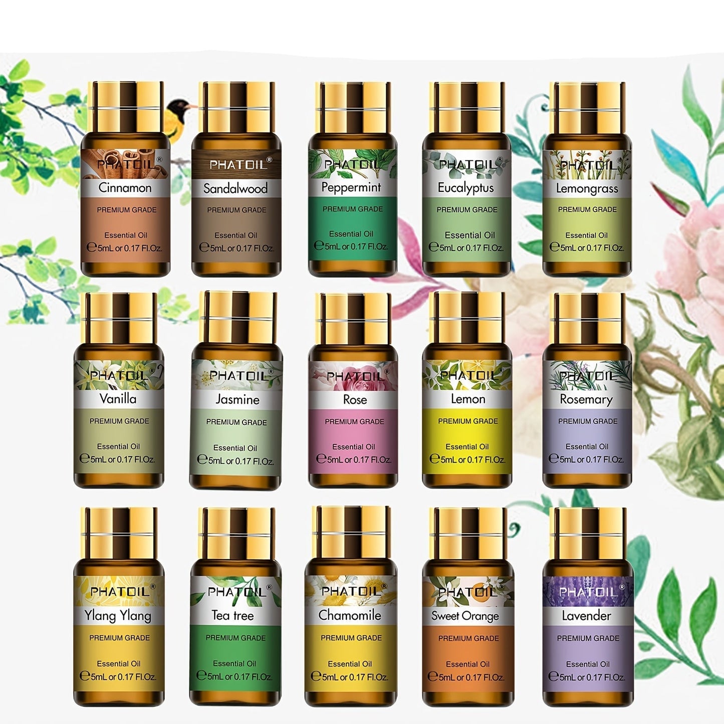 Premium Essential Oils Set for Diffuser (15pcs x 5ml)