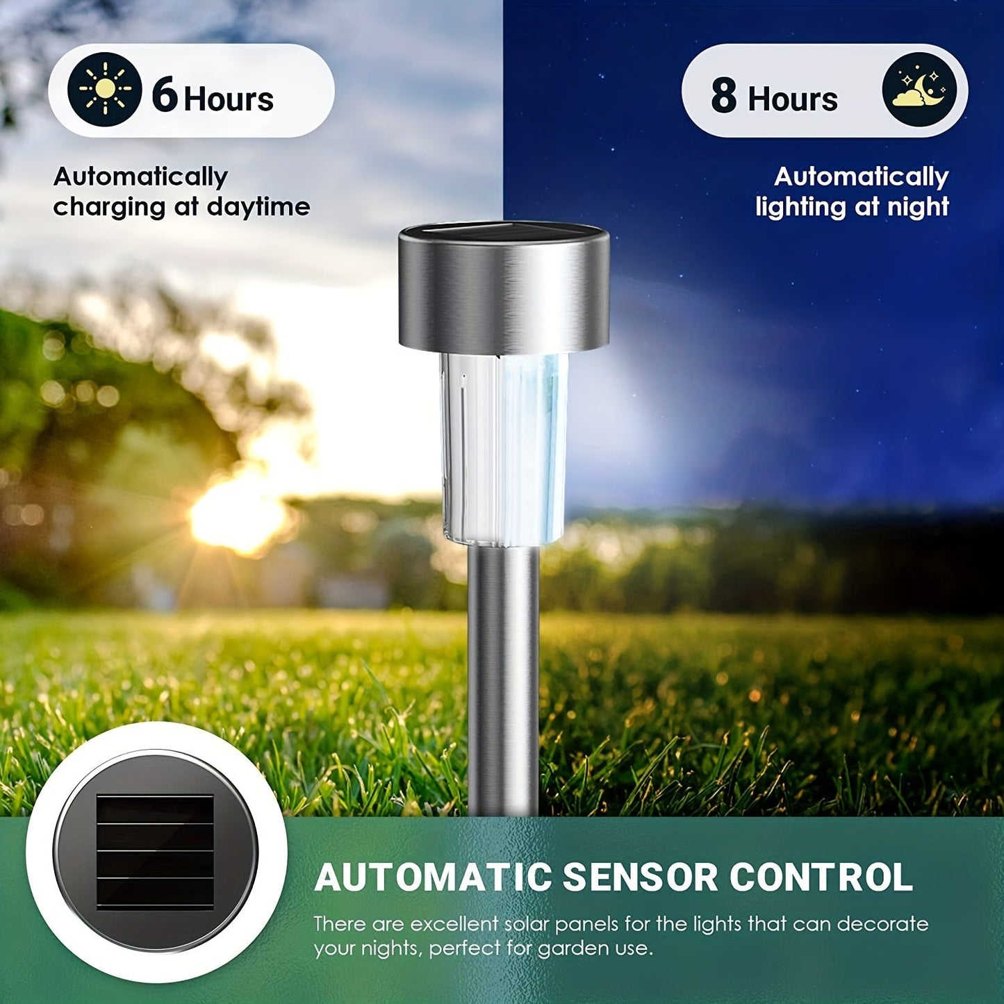 Solar LED Path Lights Outdoor Stainless Steel (10-Pack)